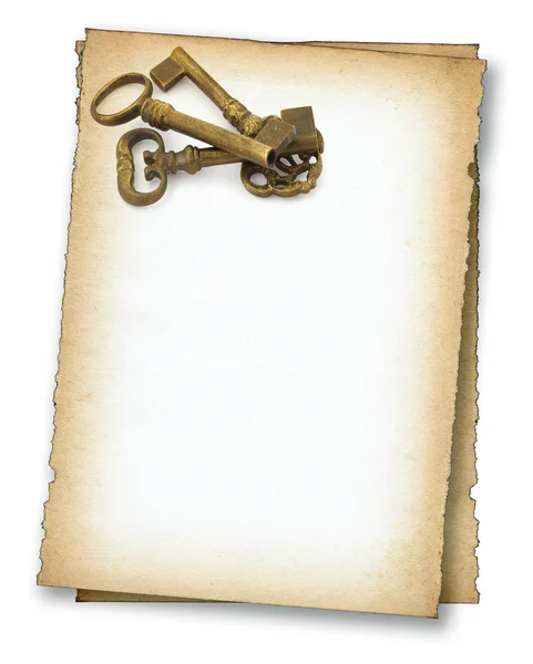 Paper with old keys — Stock Photo, Image