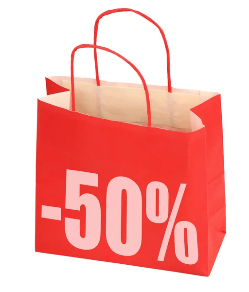 Saco de compras com -50% de sinal — Fotografia de Stock