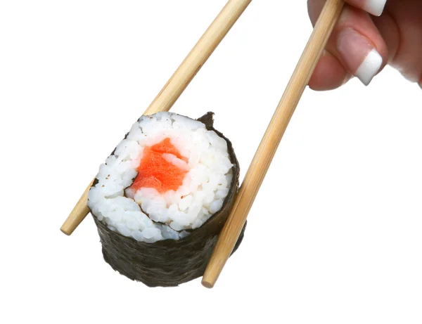 stock image Female hand holding sushi