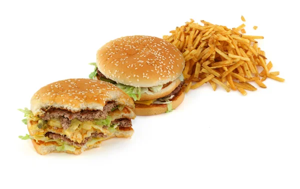 Hambúrgueres e batatas fritas — Fotografia de Stock