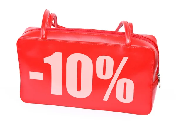 Rött läder handväska med -10% tecken — Stockfoto