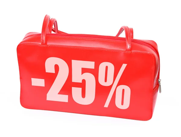 Bolsa de couro vermelho com sinal de venda — Fotografia de Stock