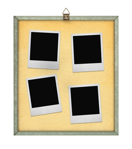 Corkboard with four photo frames — Stock Photo, Image
