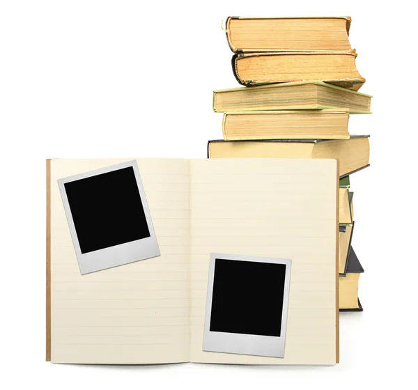 Exercise book and two photo frames — Stock Photo, Image