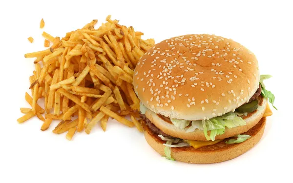 Patatine fritte e hamburger — Foto Stock