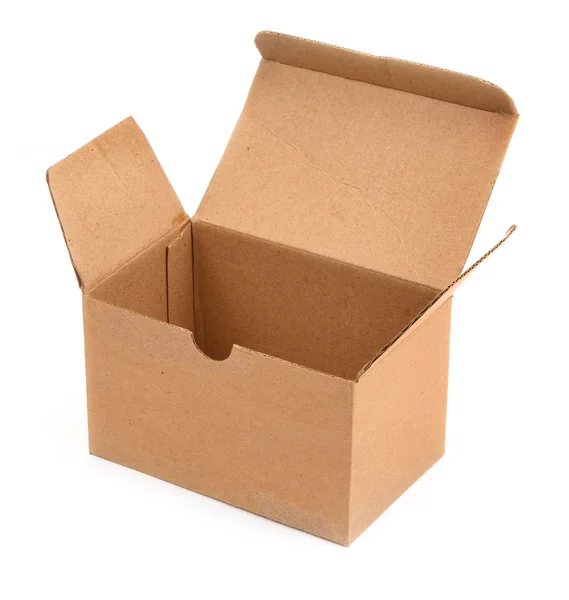 Caixa de papelão aberta contra branco — Fotografia de Stock