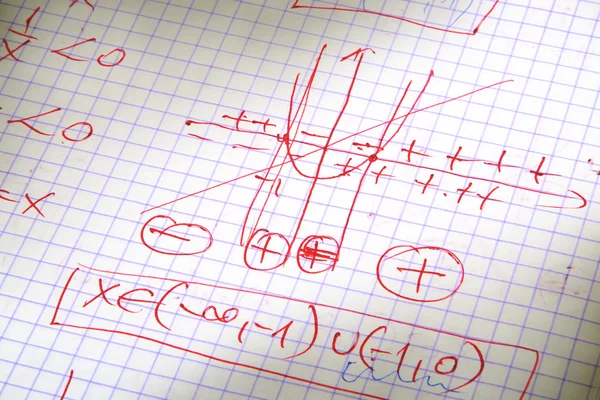 Matematik hesaplamaları kırmızıyla yazılmış el — Stok fotoğraf