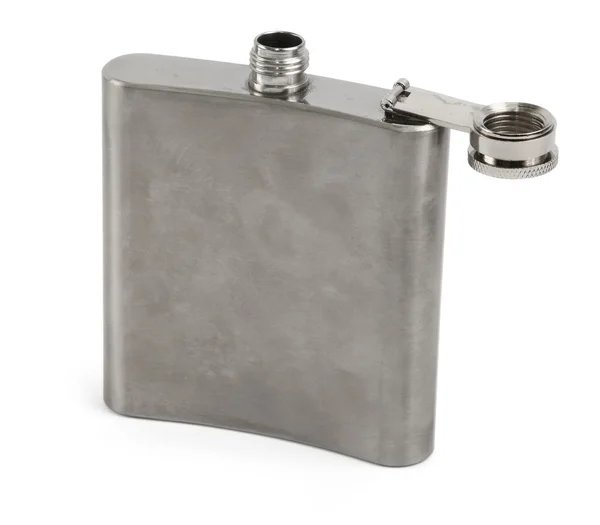 Single hip flask against white — Stock Photo, Image