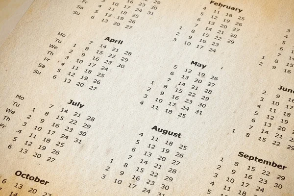 Page calendrier annuelle tachée — Photo