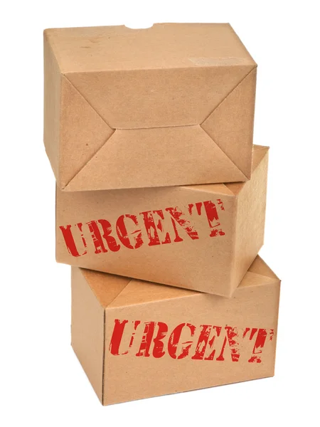Three cardboard boxes againt white — Stockfoto
