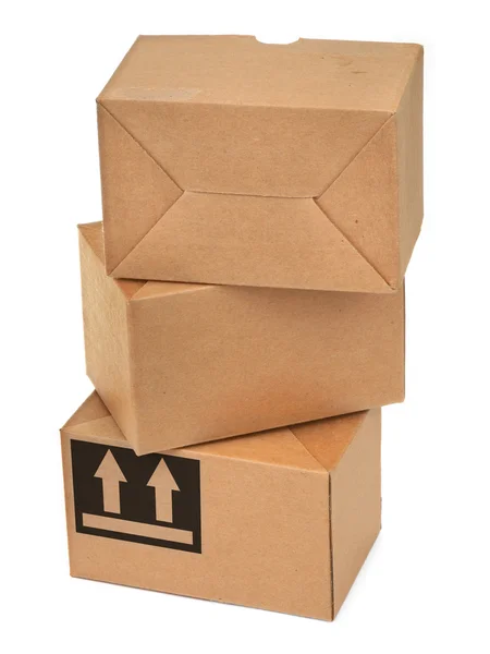 Stapel van drie kartonnen dozen — Stockfoto