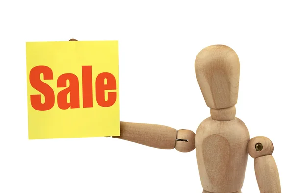 Wooden figure with sale — Stock Photo, Image