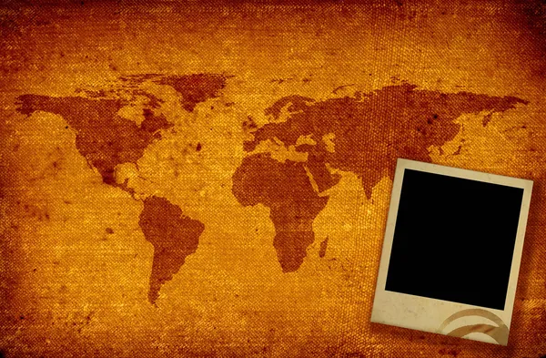 Mappa del mondo e cornice fotografica — Foto Stock