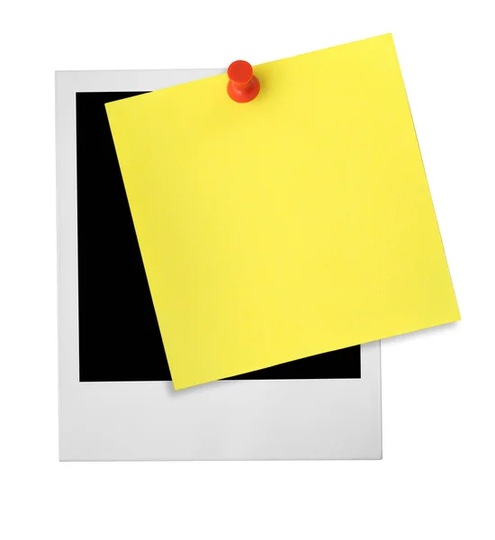 Moldura fotográfica e nota amarela — Fotografia de Stock
