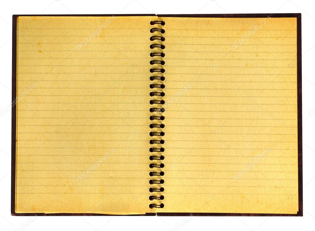 Yellowed open notebook