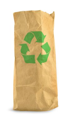 Brown paper bag and recycle symbol clipart