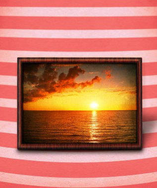 Sunset on stripy background clipart