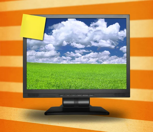 Zelfklevende opmerking op LCD-scherm — Stockfoto