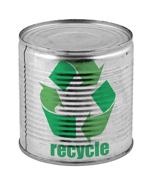 Kan met recycle symbool — Stockfoto