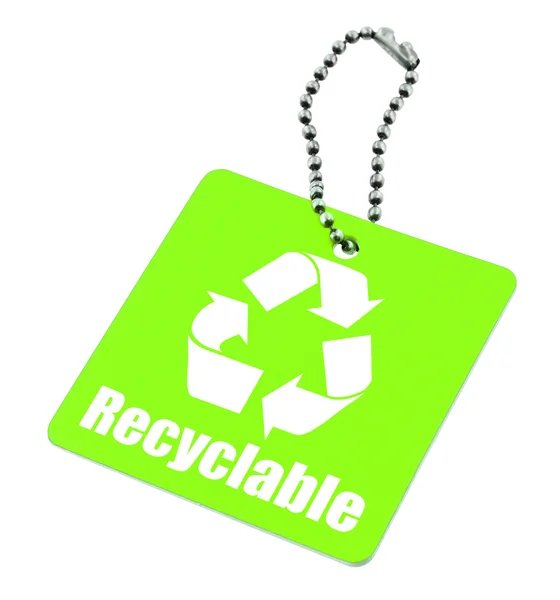 Gröna etiketten med återvinningsbara symbol — Stockfoto