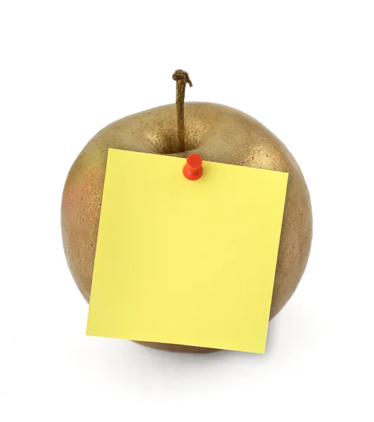 Golden apple med anteckning — Stockfoto