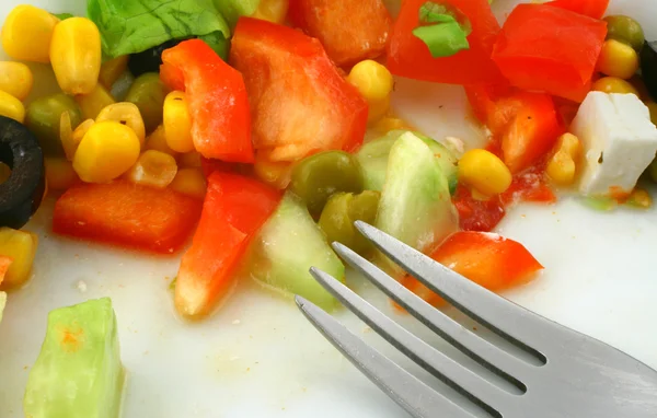 Greek salad and fork — Stock Photo, Image