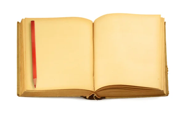 Open boek met blanke pagina en krijt — Stockfoto
