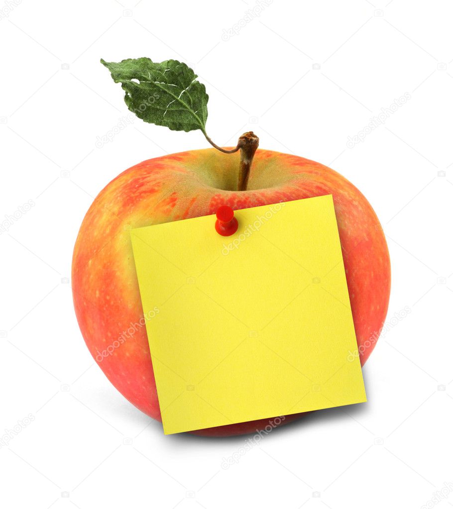 Apple with yellow note