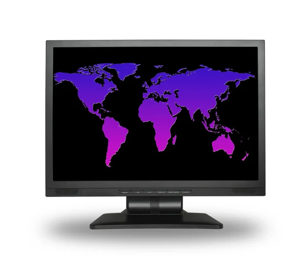 LCD met kaart van de wereld — Stockfoto
