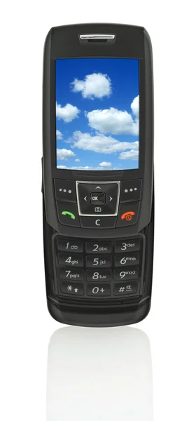 Mozgatható telefon-val ég — Stock Fotó