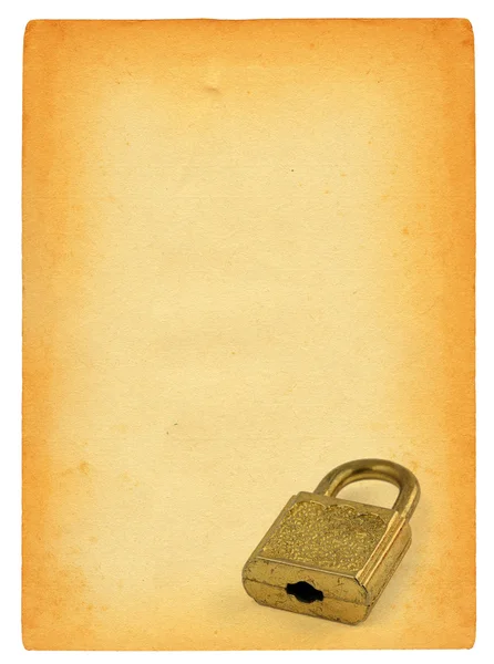 Old paper page and padlock — Stockfoto
