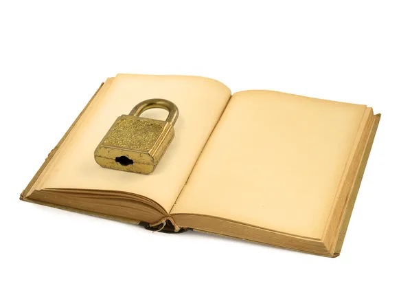 Open old book with padlock — Stock Photo, Image