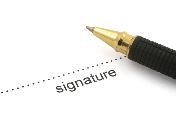 Assinatura e caneta esferográfica — Fotografia de Stock