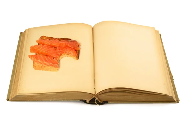 Open blank book with sandwich — Stock Photo, Image