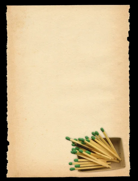 Oude vel papier met matchbox motief — Stockfoto