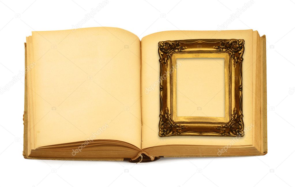 Decorative frame lying on an open book
