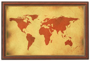 Old world map in wooden frame clipart