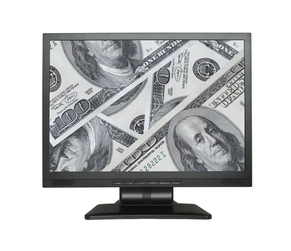 LCD obrazovka s pozadím dolar — Stock fotografie