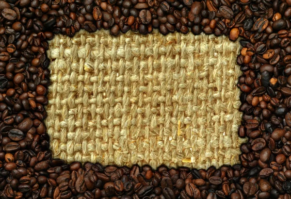 Kaffe ram med säckväv kopia utrymme — Stockfoto