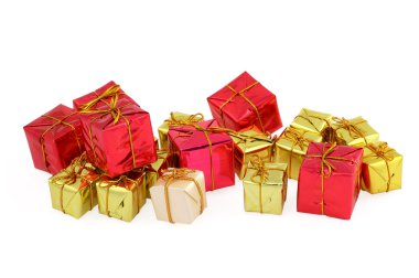 Various christmas gifts on white clipart