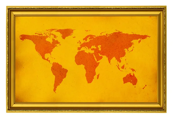 World map in golden frame — Stock Photo, Image