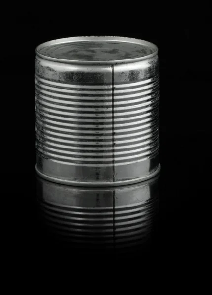 Food tin can on black — Stock Photo, Image