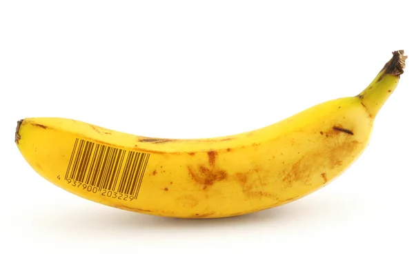 Ripe banana with bar code — Stock Photo, Image