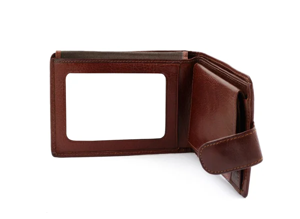 Brunt läder plånbok med ett tomt utrymme — Stockfoto