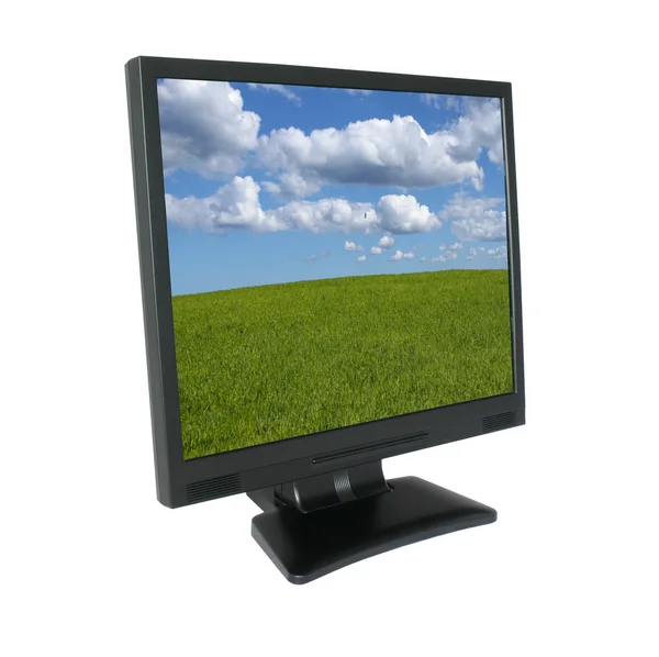 Lcd with meadow wallpaper — Stock Photo, Image