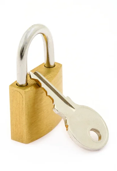 Padlock and key on white — Stock Photo, Image