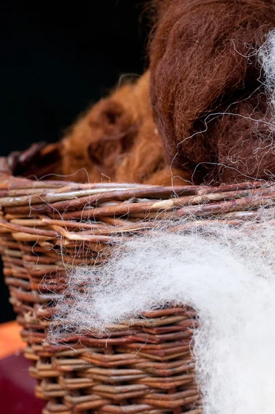 Sheep's wool in a basket — Stock Photo, Image