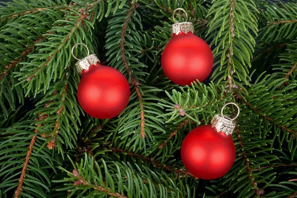 Three red Christmas tree balls — Stock Photo, Image
