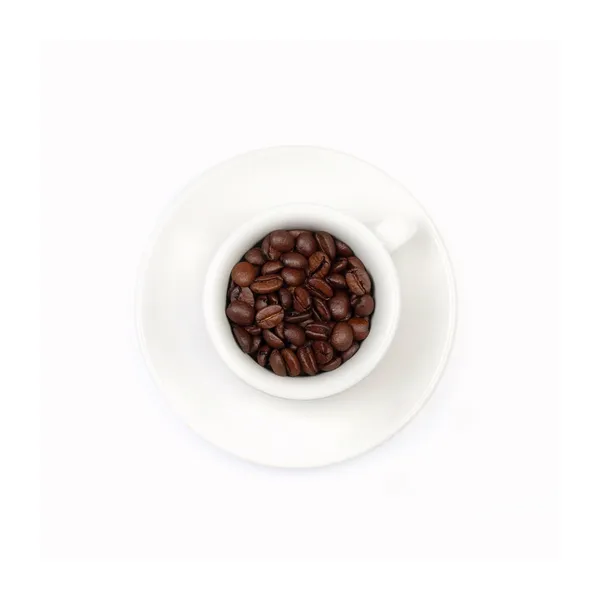 stock image White coffee cup, full with coffee beans