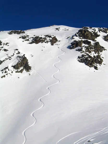 Pista de um snowboard — Fotografia de Stock